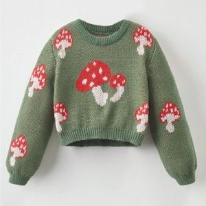 GIRLS GREEN MUSHROOM SWEATER | SIZE: 6Y